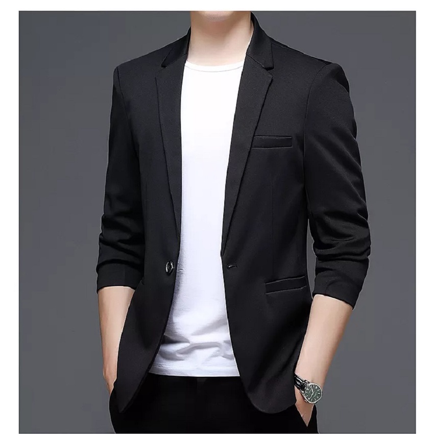 TERBARU JAS HITAM RESMI PRIA SLIMFIT KANCING 1 LEO BLACK SUIT ORIGINAL NIKAYU BAHAN HIGH TWIST PREMIUM (S,M,L,XL)