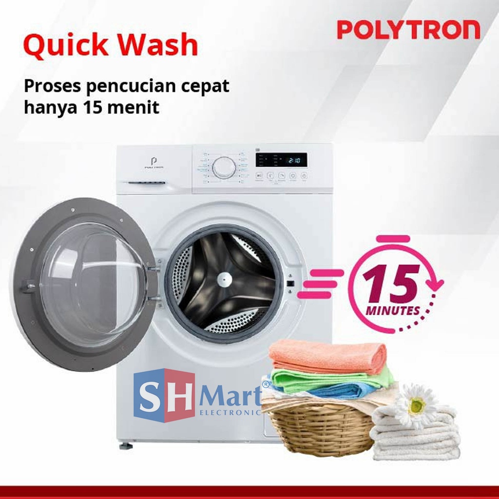 MESIN CUCI POLYTRON FRONT LOADING 8 KG PFL-8051 WITH STEAM WASH GARANSI RESMI