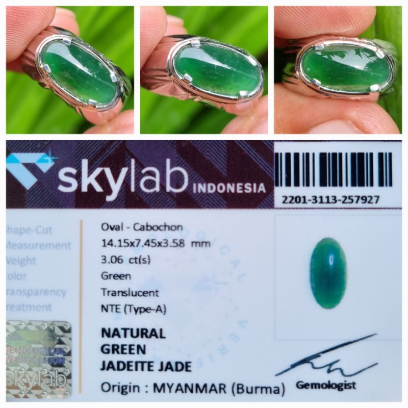 Natural Fei Cui Imperial Jadeite Jade Type A Giok Burma Myanmar Memo 3.06 crt