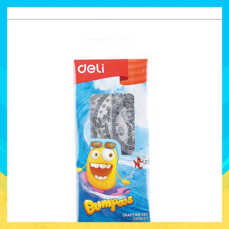 

Deli Penggaris segitiga EG00803/Drafting 4pcs 15cm Penggaris Set Persegi Busur Derajat Seri Bumpees