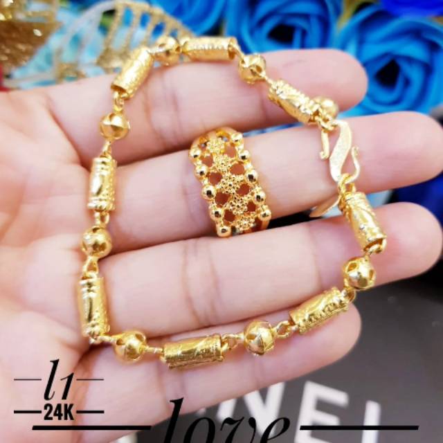 Xuping gelang dan cincin lapis emas 24k 1358j