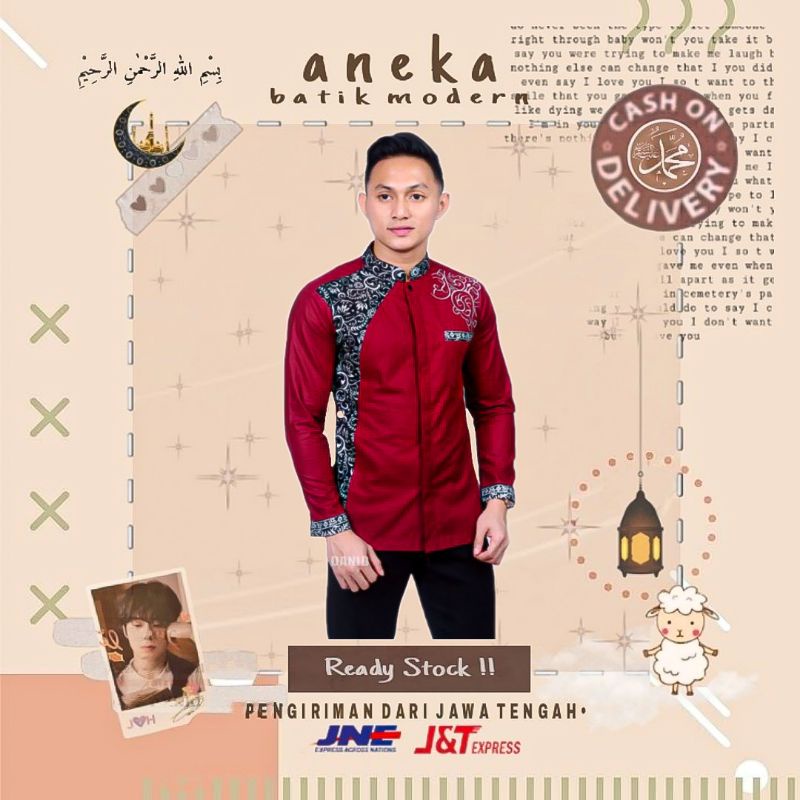 ATASAN BAJU KOKO MUSLIM PRIA LENGAN PANJANG KOKO BORDIR MOTIF SAMPING POLOS HITAM MERAH MAROON PUTIH
