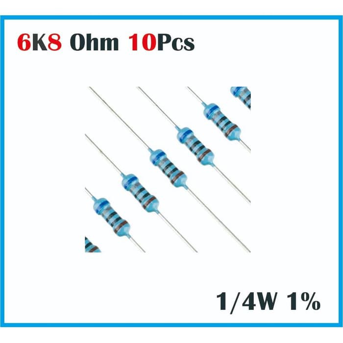 Resistor 6K8 Ohm 6.8 K 6.8K Ohm 1/4W 1% Metal film 10x 10 pcs