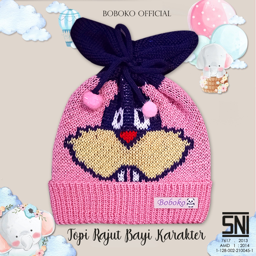 BOBOKO Topi Bayi Rajut Karakter 0-5 bulan motif kelinci