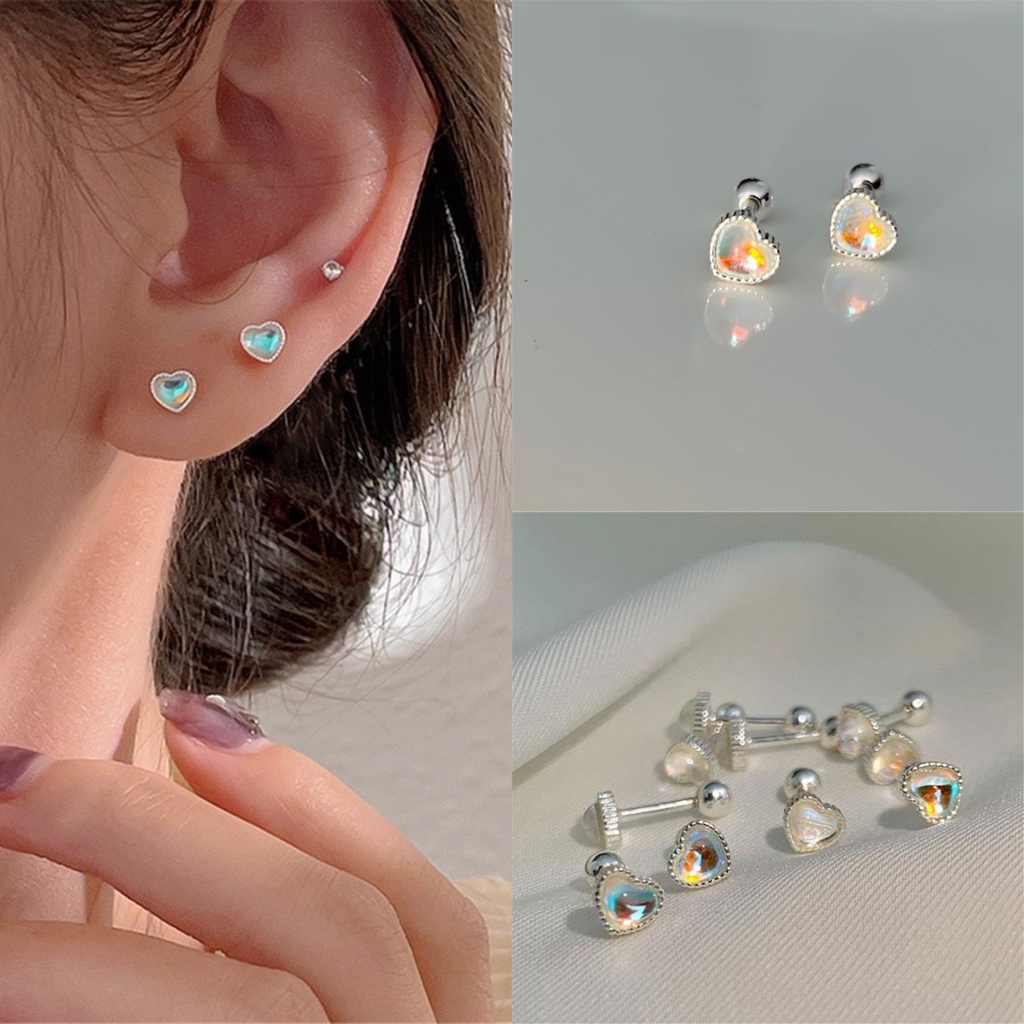 Anting Stud Desain Hati Warna-Warni Untuk Perempuan