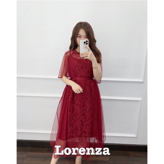 DRESS LORENZA FASHION PAKAIAN WANITA GAUN DRESS 2IN1 INNER DAN OUTER / ELOISE SET DRESS NATALAN / ELOISE