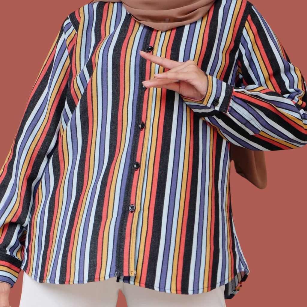 Anyo Kemeja Wanita Motif Salur Bahan Soft Premium Linen ...