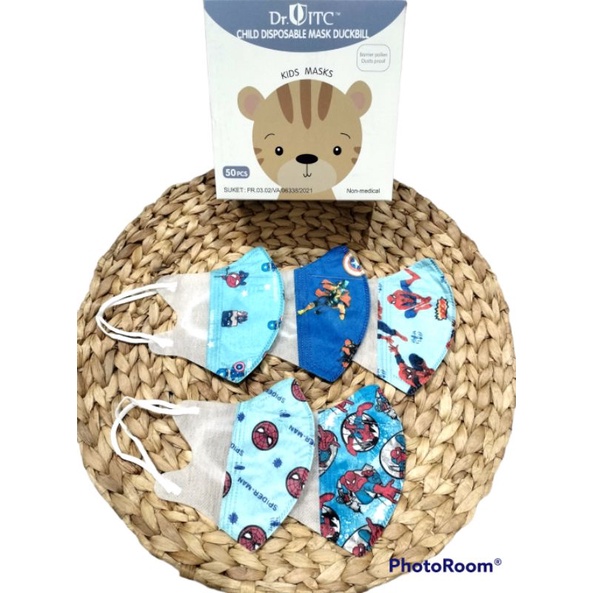 Masker Duckbill anak Murah karakter lucu cewek cowok dino unicorn avenger spiderman capten america m