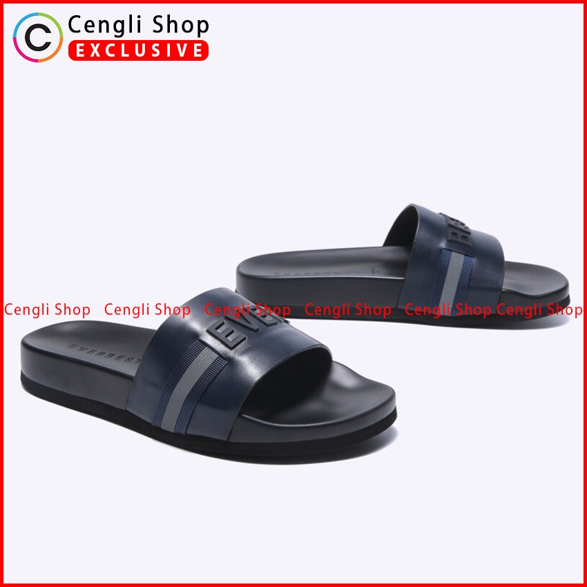 SANDAL KULIT EVERBEST PRIA ORIGINAL SLIDE CASUAL ASLI BIRU NAVY EM26