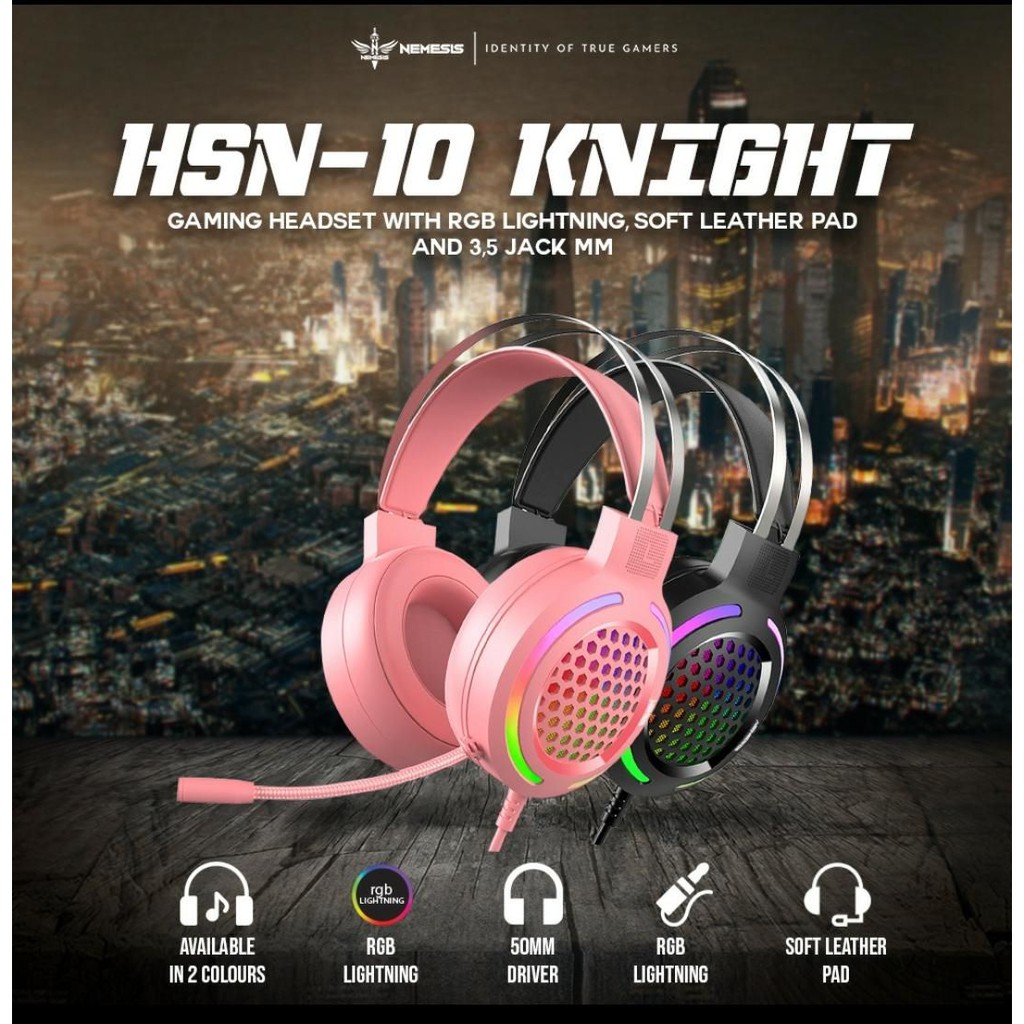 Headset gaming nyk nemesis wired audio 3.5mm Usb rgb with mic knight Hsn-10 Hs-n10 - Headphone
