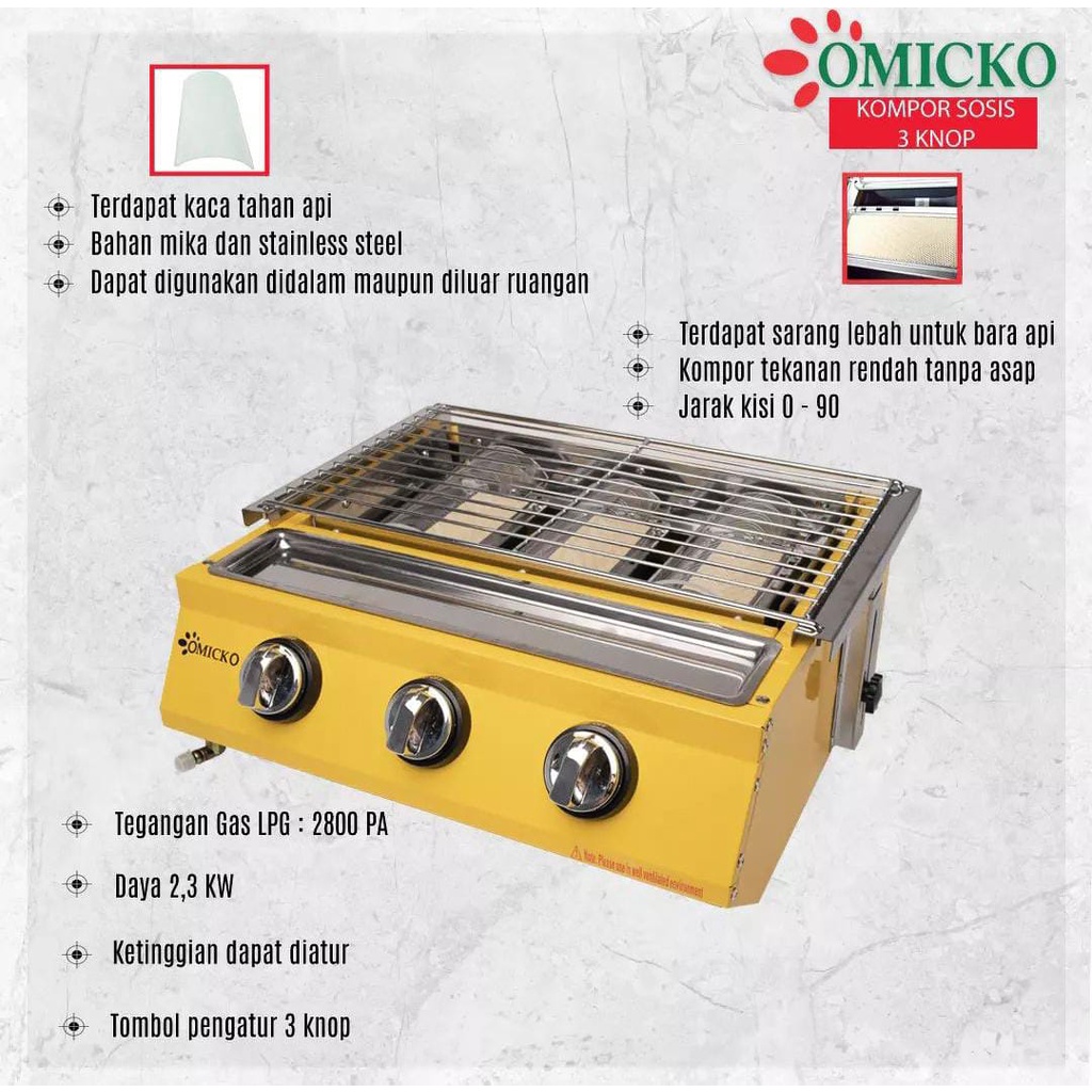 Kompor Sosis Bakar OMICKO Sate Bakar 4 Tungku/BBQ GRILL Paket Regulator Gas Kompor Panggang - Termurah