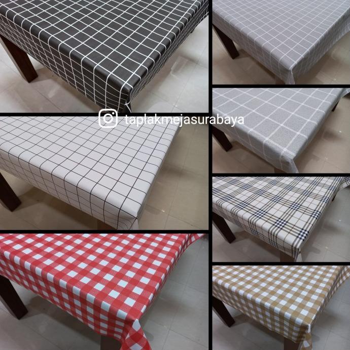 Taplak Meja Makan Meteran Plastik Anti Air Motif Kotak Kotak Minimalis