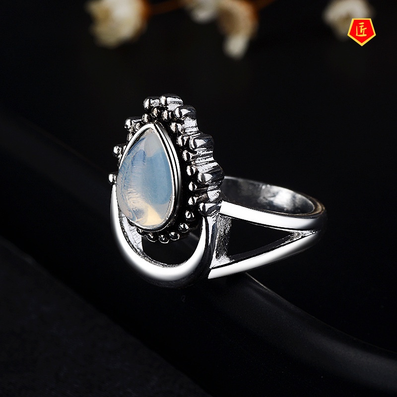 [Ready Stock]Retro Personality Moonstone Silver Ring