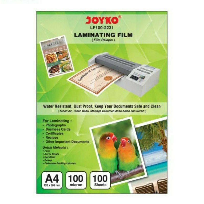 

Plastik Laminating LF100-2231 Joyko Ukuran A4 100 Micron