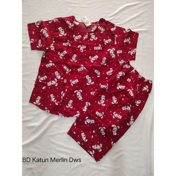 BAJU TIDUR BD MERLIN KATUN MERAH DEWASA