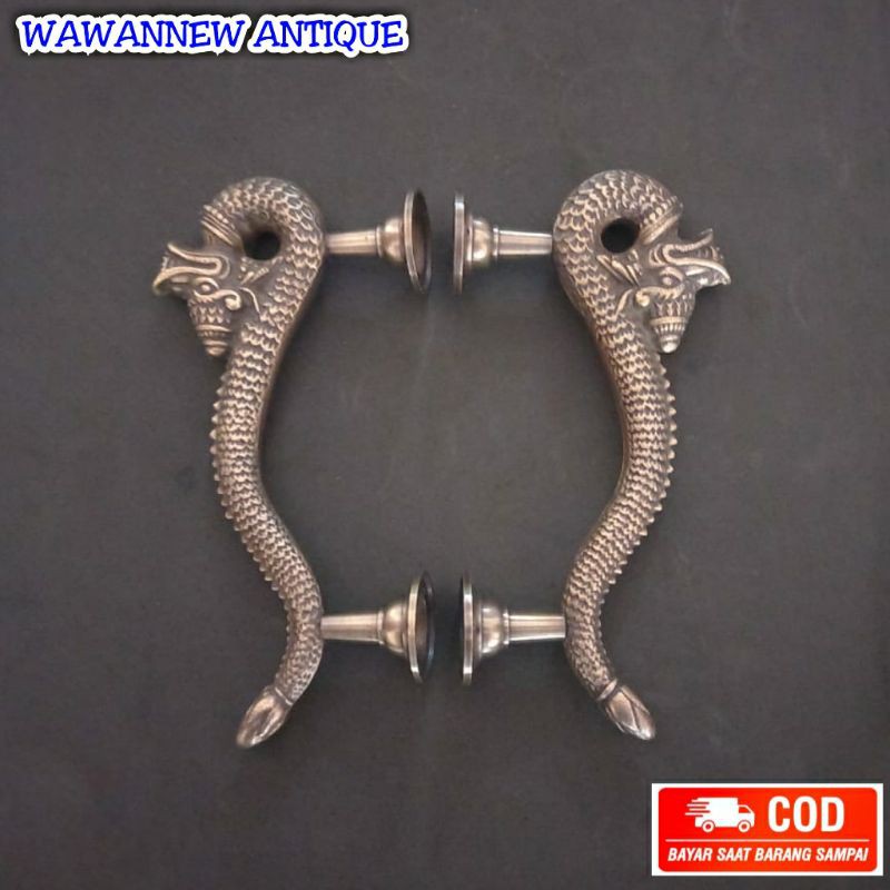 Handle Pintu / Gagang Lemari Pintu Rumah Pagar Kuningan Antik Motif Naga 19cm