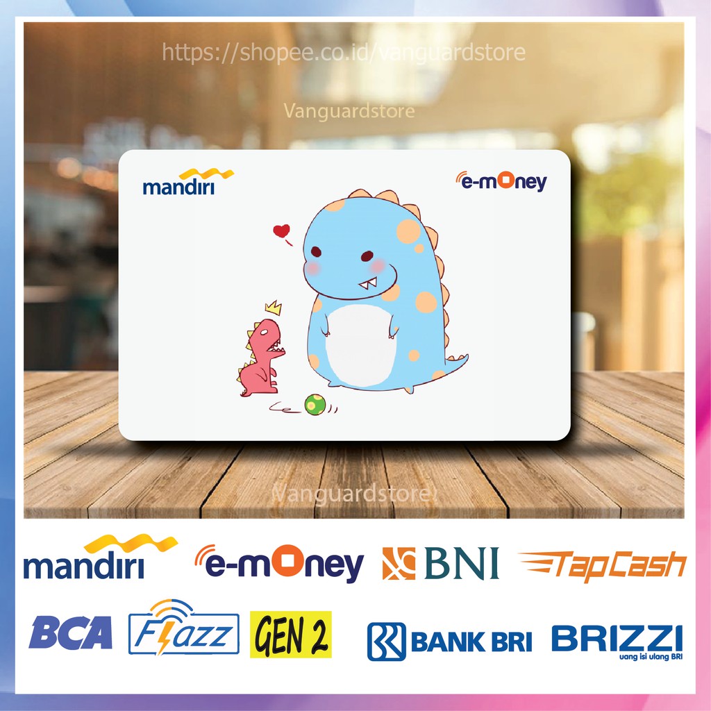 KARTU E MONEY E TOLL DINOSAURUS BIRU LUCU ANIME 2 EMONEY MANDIRI FLAZZ BCA BNI TAPCASH BRIZZI BRI