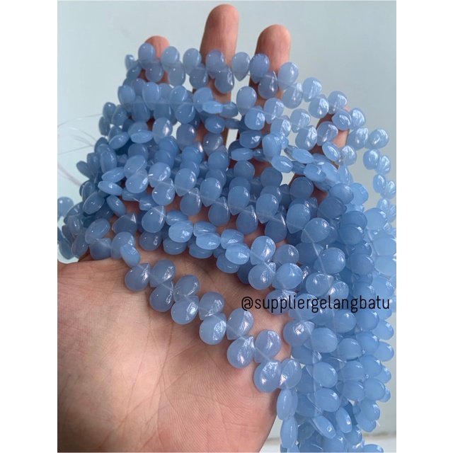 batu tetes air mata 10mm Cat Eye Biru tanpa jarong akik LUBANG SAMPING