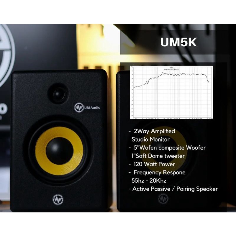 Speaker Monitor flat Studio  UM Audio UM5K MKV Aktif Pasif Sepasang Made in Indonesia