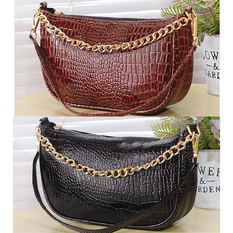 TAS SHOULDER BAG WANITA MURAH LUCU KPOP FASHION TAS BAHU CEWEK CROCO RANTAI POLOS RESLETING KOREA TE