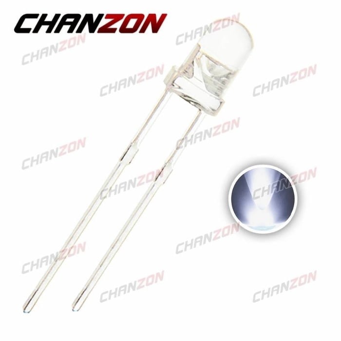 LED White 3mm Diode Super Bright Round Through Hole Clear Transparant