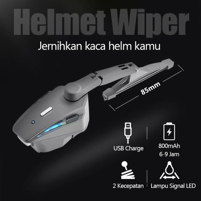 Helmet Wiper Kaca Helm Elektrik Anti Air Hujan 800mAh Led / 1 Set Wiper Elektrik Universal Untuk Helm Motor / helm sepeda motor wiper ringan dan wiper elektrik wiper helmet listrik tahan lama kompatibel dengan sebagian besar pelindung matahari / Helm