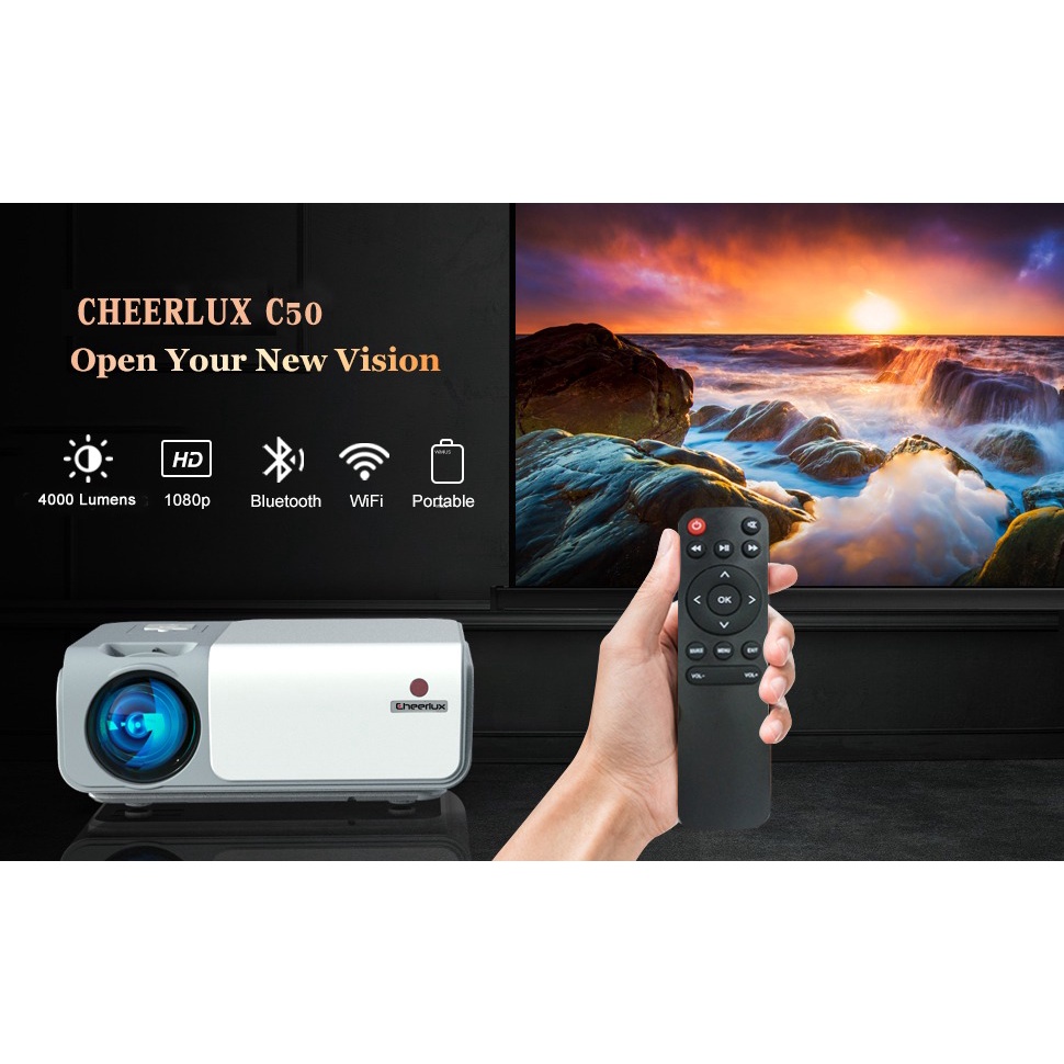 CHEERLUX INDONESIA | PROYEKTOR CHEERLUX C50 WIFI BLUETOOTH 5000 LUMENS | PROJECTOR CHEERLUX C50 WIFI MIRRORING KE HP DAN LAPTOP