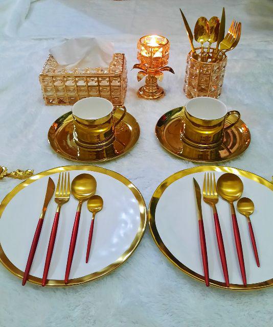 European Gold Dinnerware Sendok Garpu Mewah Untuk Props Foto