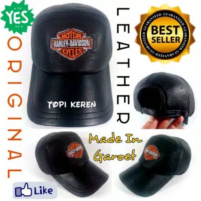 Topi kulit asli topi cowok topi keren topi pria topi asli kulit domba lembut logo HD keren