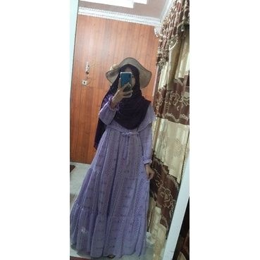 gamis brukat warna lilac premium original furingnya panjang
