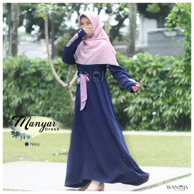 Jual MANYAR DRESS NAVY WANOJA HIJAB GAMIS SYARI MUSLIMAH VIVERE SILK