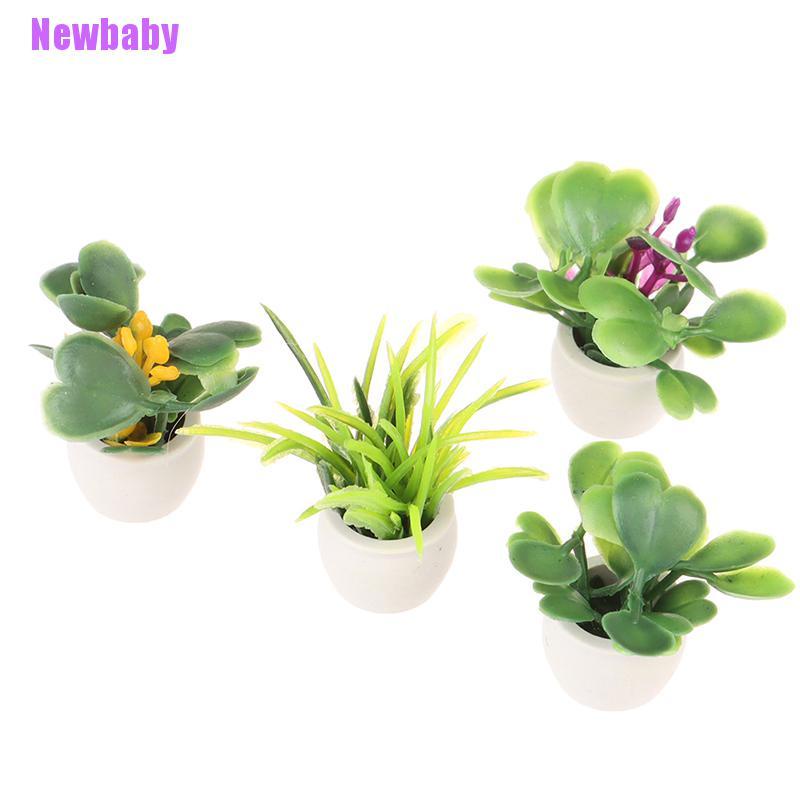(Newbaby) Miniatur Pot Tanaman Hijau Skala 1: 12 Untuk Dekorasi Rumah Boneka