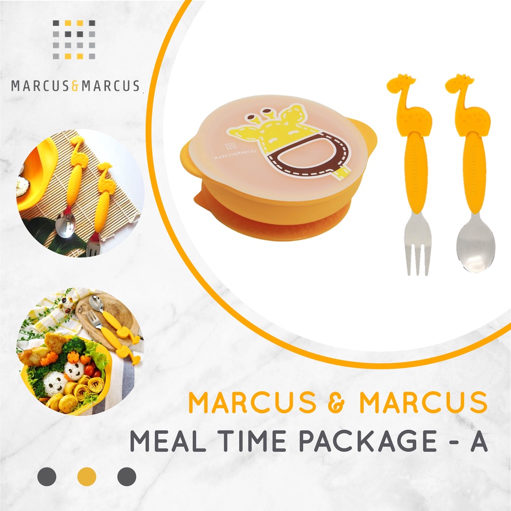 Meal Time Package A (MNM Spoon Fork Set Yellow & Suction Bowl Yellow) Marcus & Marcus