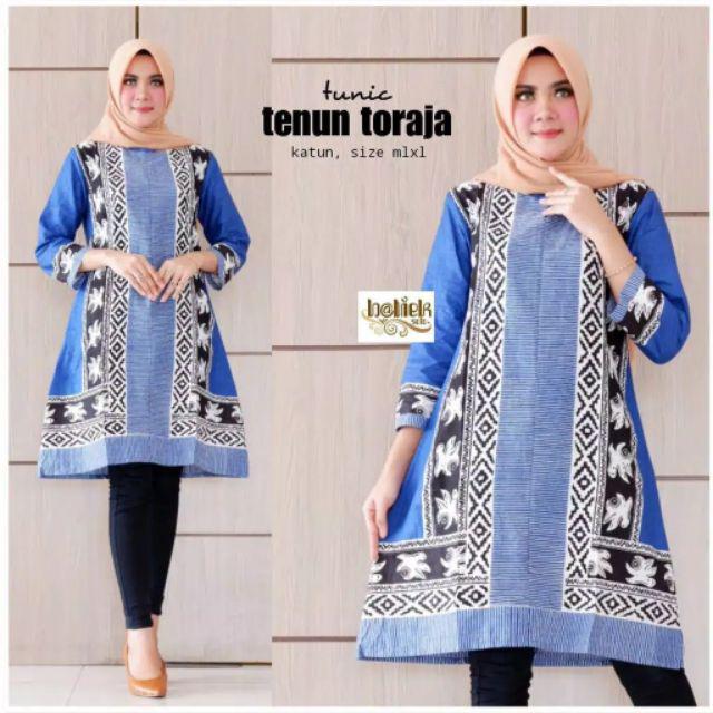 Tunic Sasilia Dress Batik Wanita Tenun Toraja Katun Premium Seragam Warna Modern Cewek