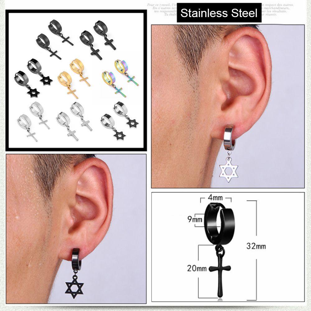 Nanas 1Pc Anting Tusuk Hoop Punk Gothic Salib Bintang Menjuntai