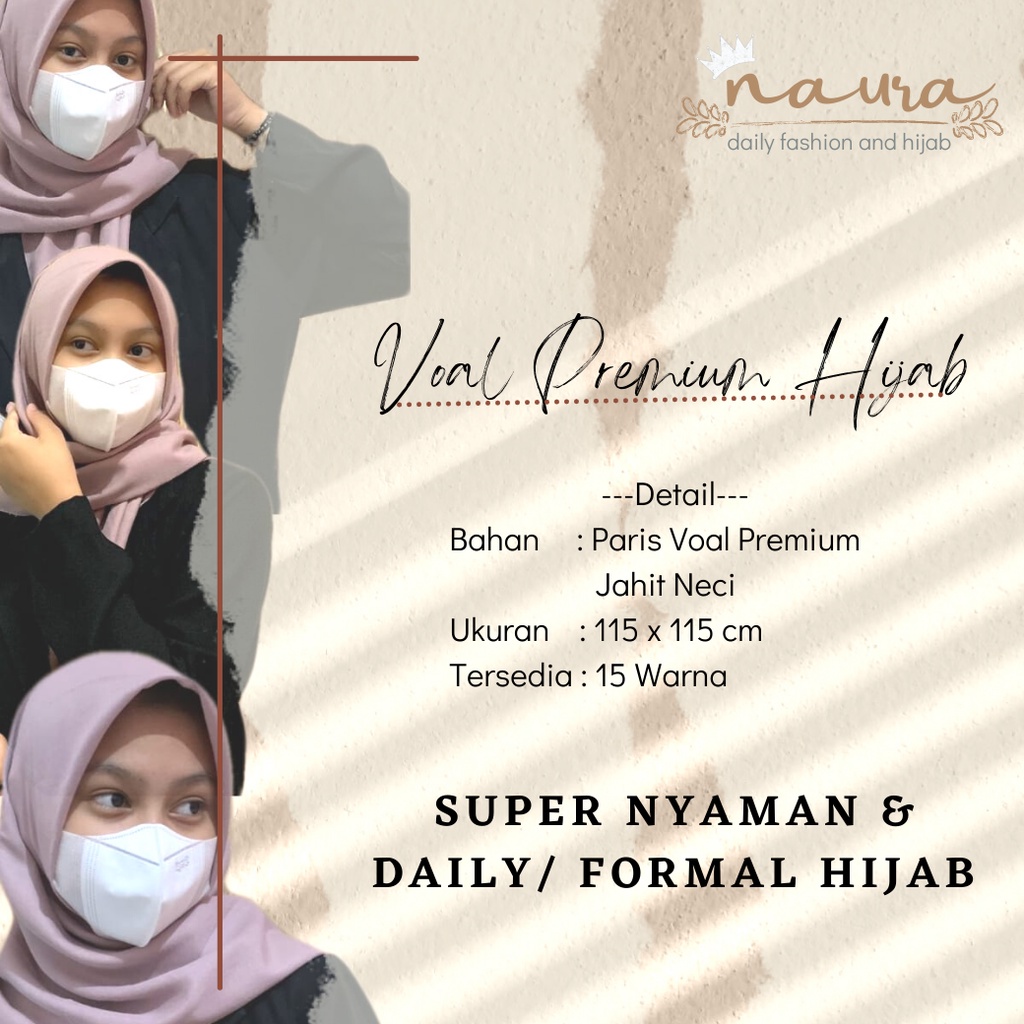 Voal Paris Premium/ Hijab Voal Polos/ Hijab Segiempat Paris/ Hijab Sekolah