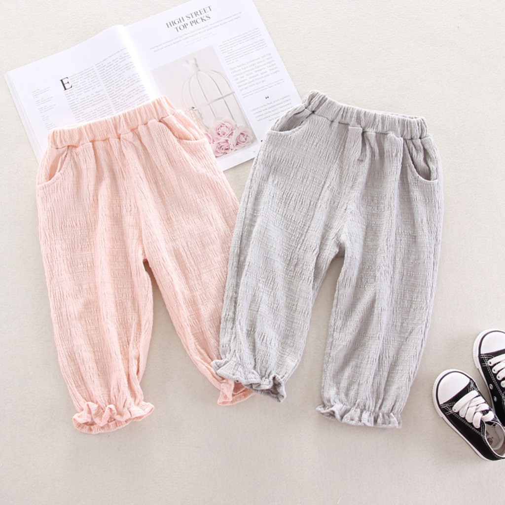 Celana Bahan Kain 0-3 Tahun Anak Bayi Korean Styles Anak Perempuan Bawahan Nyaman Rumah Pink Abu