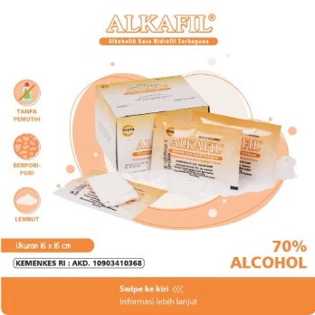 PERA596 ALKAFIL KASA HYDROPHIL SERBAGUNA ALKOHOL 70%16cmx16cm ISI 16 SACHET exp bln 10 2026