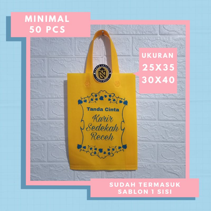 TAS SPUNBOND tali SABLON custom / TAS SOUVENIR GOODIE BAG / Souvenir Wedding Syukuran