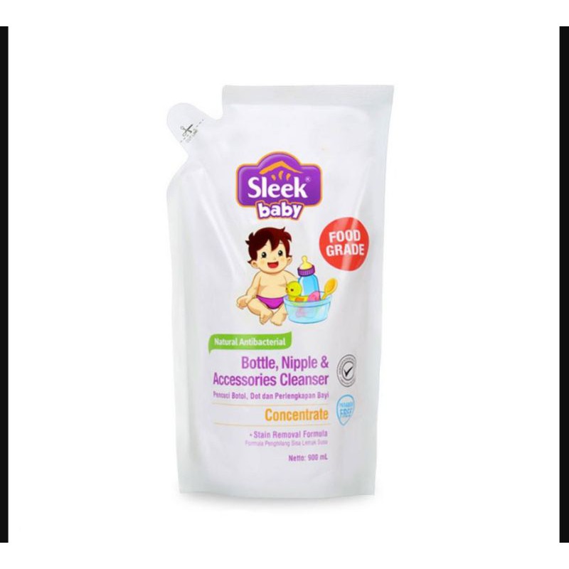 Sleek Bottle, Nipple, and Baby Accessories Cleanser 450ml 900ml pouch / cairan pembersih botol bayi