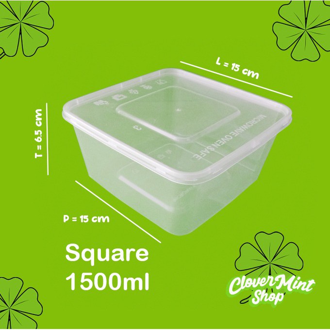 KOTAK MAKAN PLASTIK 1500ML (300PCS)/TEMPAT MAKANAN/THINWALL/BOX PLASTIK/KOTAK MAKAN SQUARE 1500ML