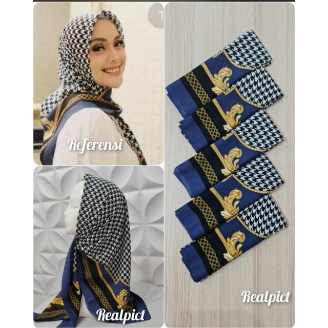 Kerudung vanilla hijab jilbab leopard love rantal polkadot / vanilla hijab segiempat voal motif vanilla chain / deenay kw button kw lasercut-Houndstooth hitam