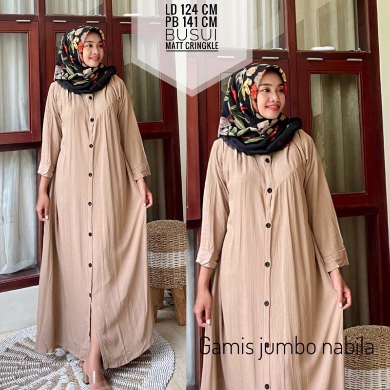 Gamis wanita jumbo crinkle nabila