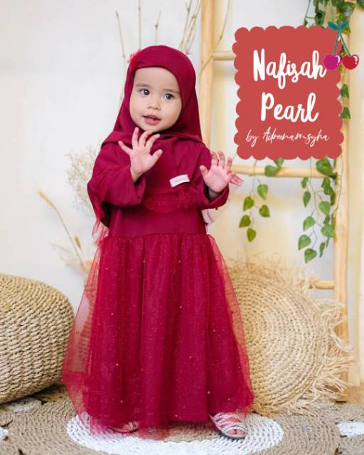 Gamis Nafisah Pearl Size 3-6 Tahun gamis mutiara anak