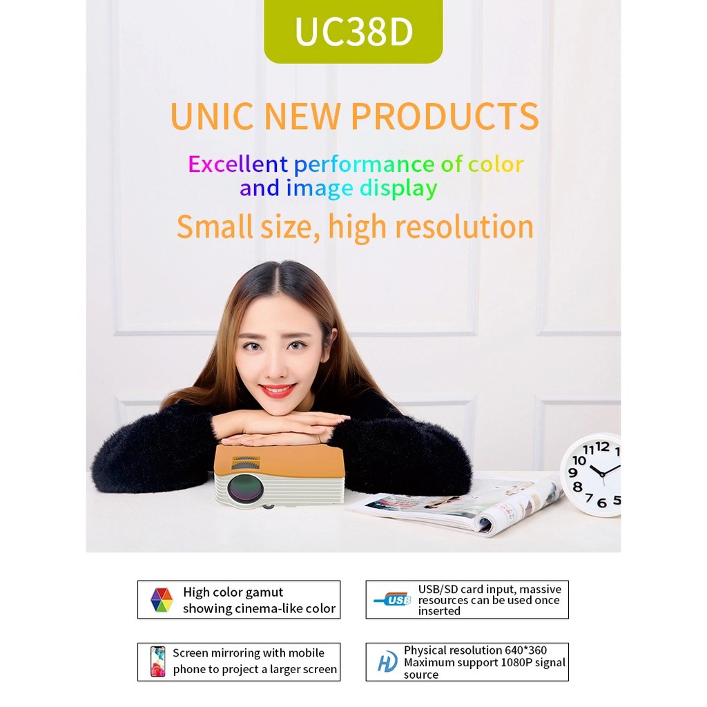 UNIC UC38D Home Portable LED Projector 40 ANSI Lumens - Proyektor Portabel 40 ANSI Lumens dari UNIC