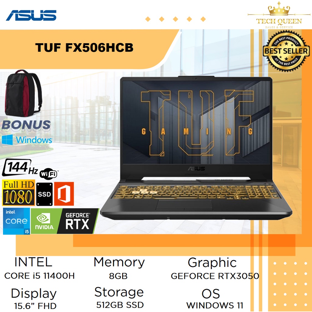 laptop asus tuf fx506hcb i535b6to11 i5 11400 8gb 512ssd rtx3050 4gb w11 ohs 15 6fhd 144hz
