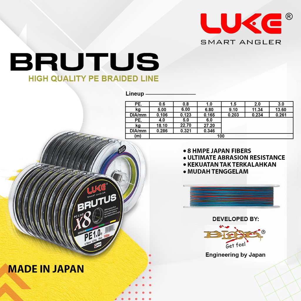 SENAR PANCING PE X8 BRAID LUKE BRUTUS MULTICOLOR 100M