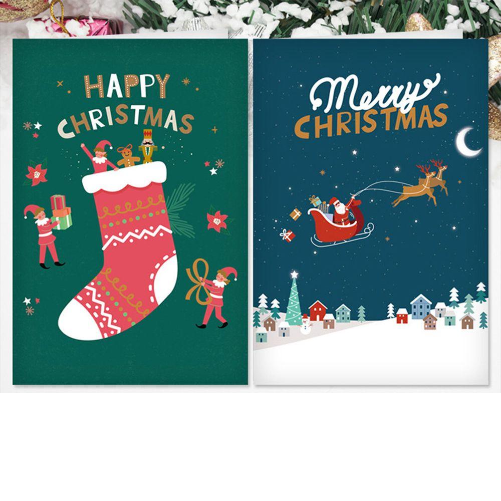 R-flower 8pcs/set Kartu Ucapan Natal Tahan Lama Happy New Year Warna Cerah Xmas Supplies