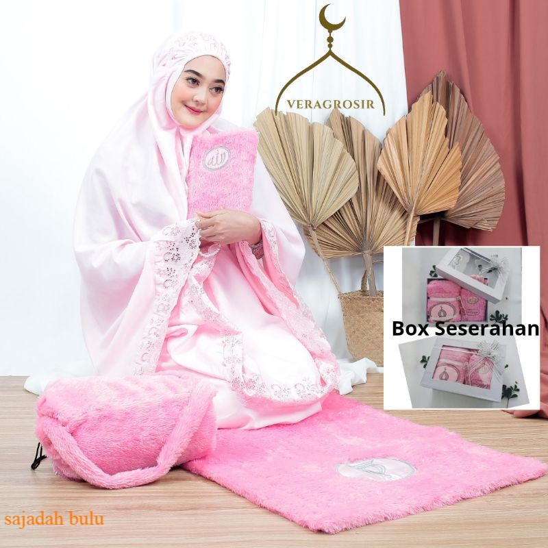 PAKET SESERAHAN MUKENA SELENA + SAJADAH BULU+ AL-QURAN BULU/TANPA ALQURAN