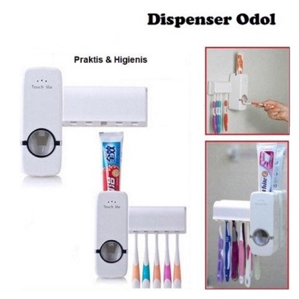 DISPENSER ODOL TEMPAT SIKAT GIGI OTOMATIS TOUCH ME  / RAK SIKAT GIGI DAN ODOL SERBAGUNA / TOOTHPASTE AND BRUSH HOLDER